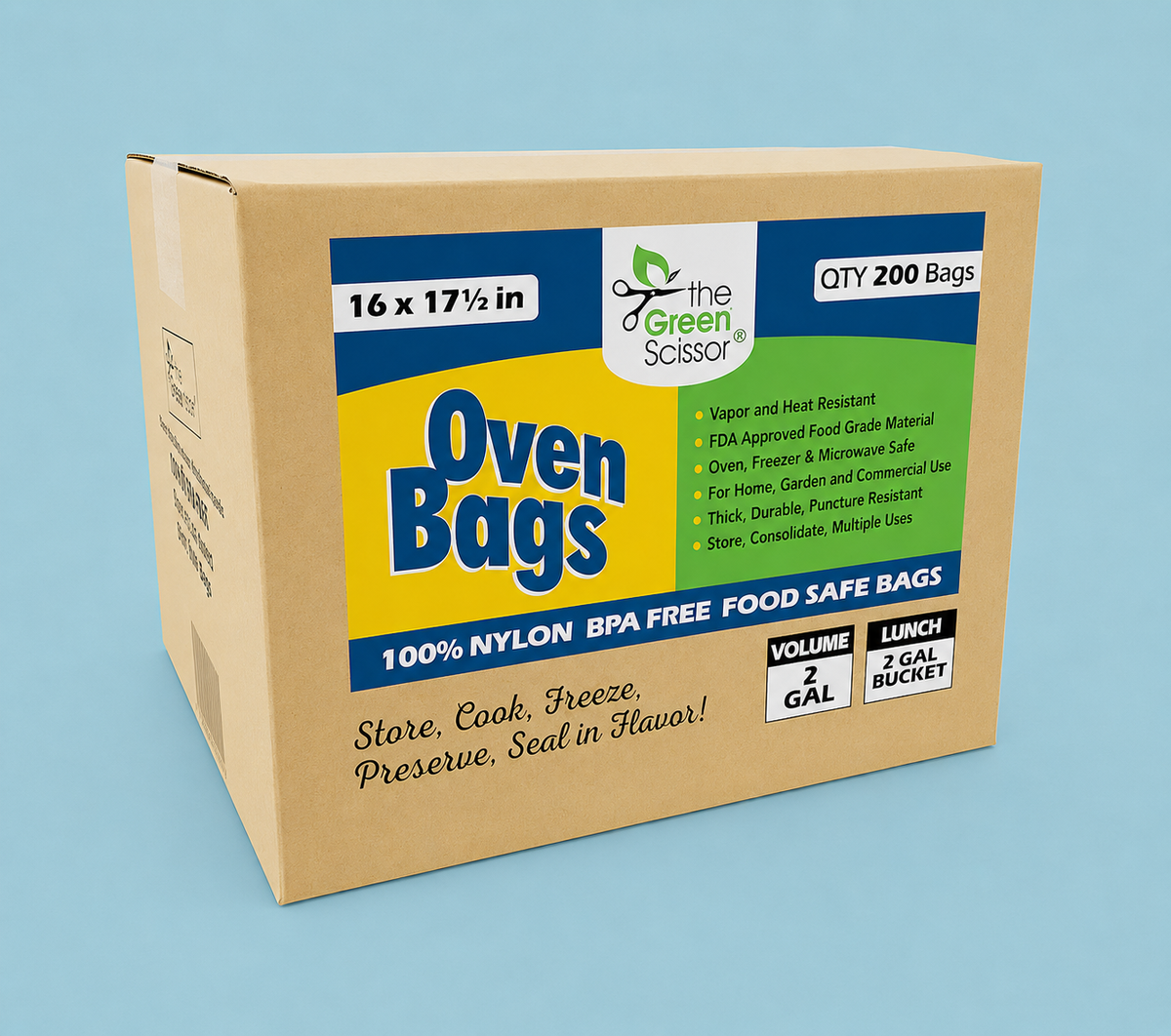 Green Scissor Brand Oven Bags 16" x 17 1/2" - 200 Pack 2 gal