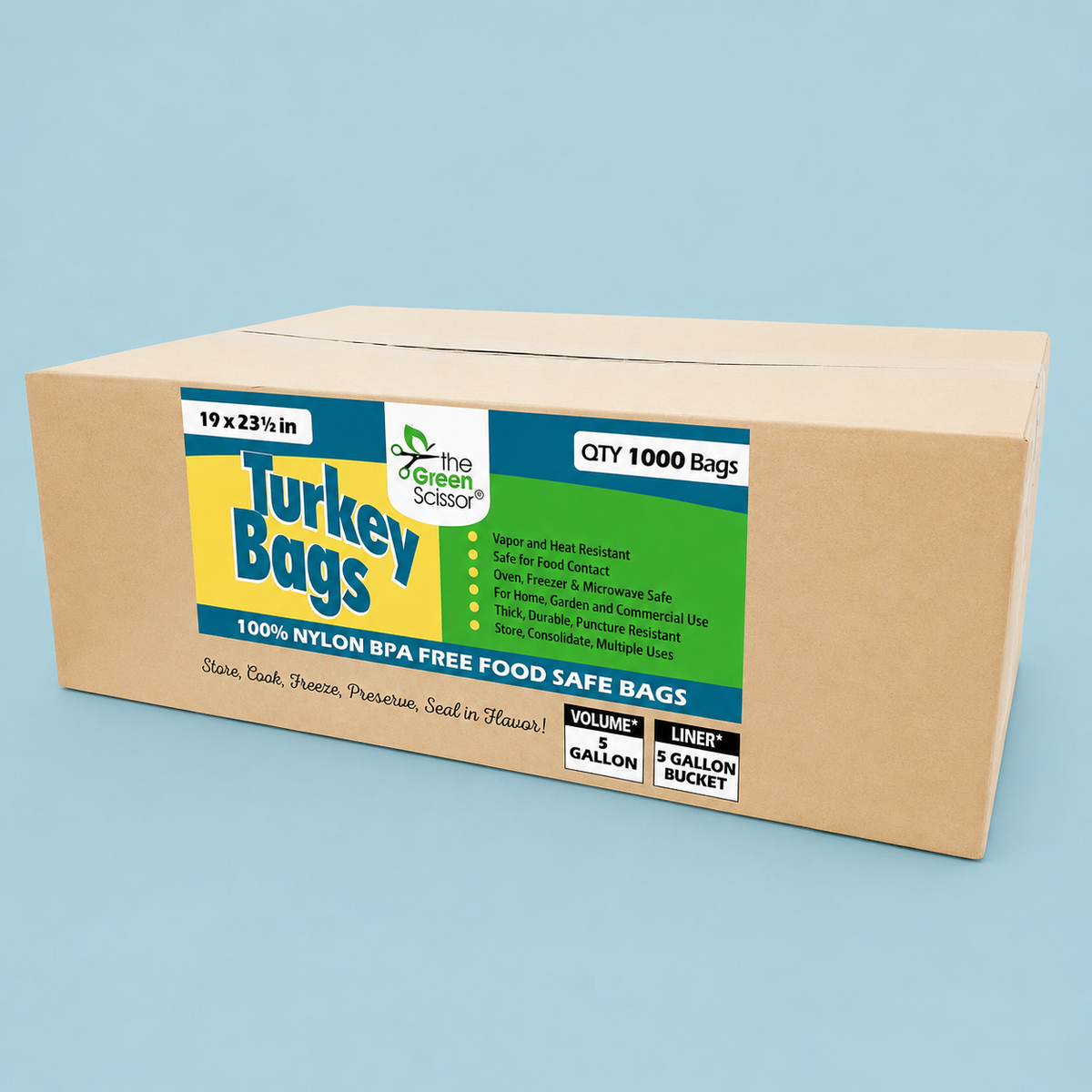 Green Scissor Brand Turkey Bags 19" x 23 1/2" - 1000 Pack (BULK)