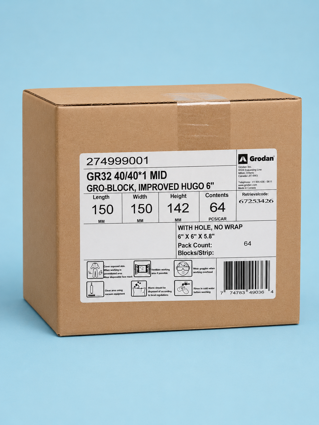 CASE Grodan Hugo 6" Block (6" x 6" x 5.8") 64/case