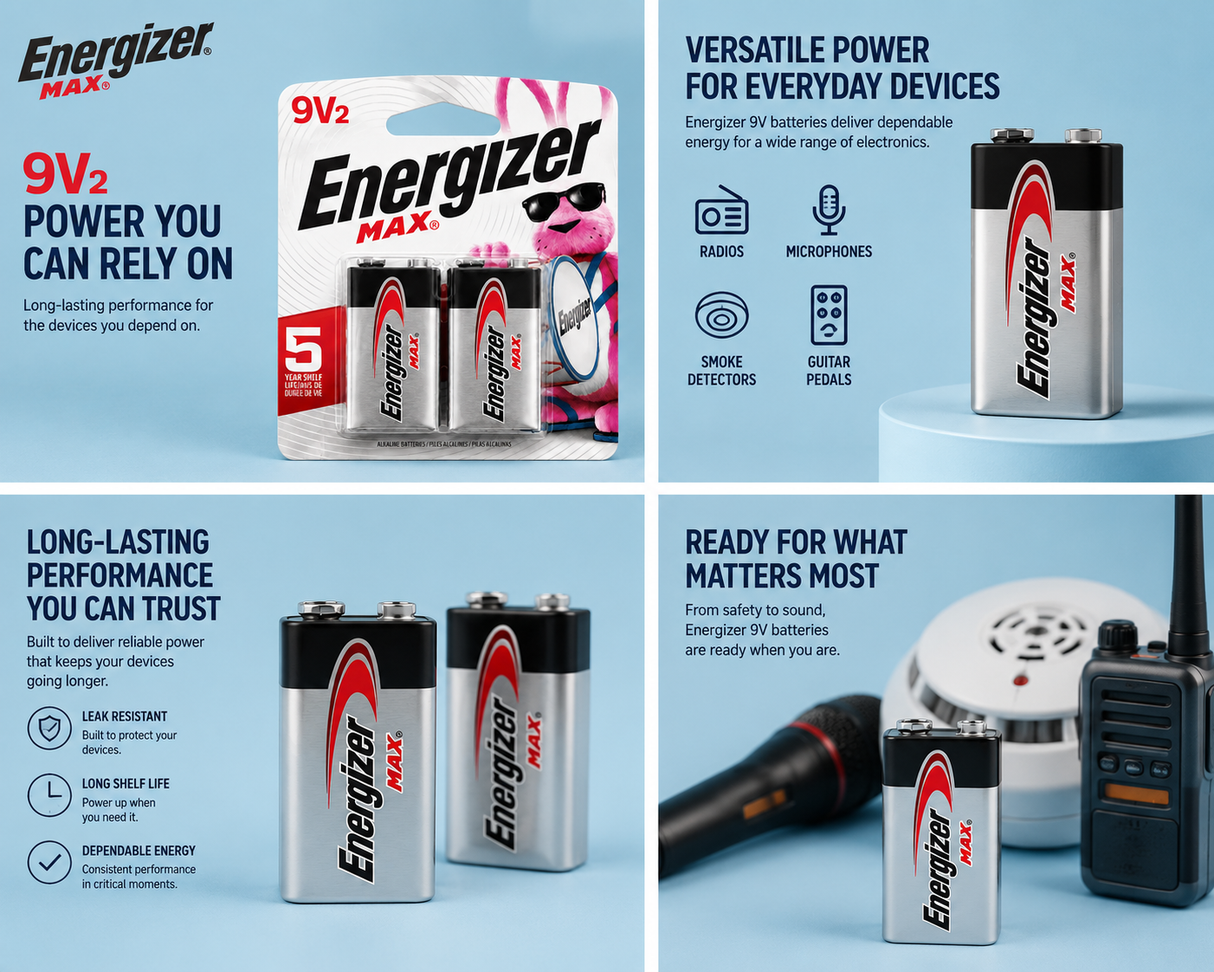 9V Energizer Battery (2 Pack)