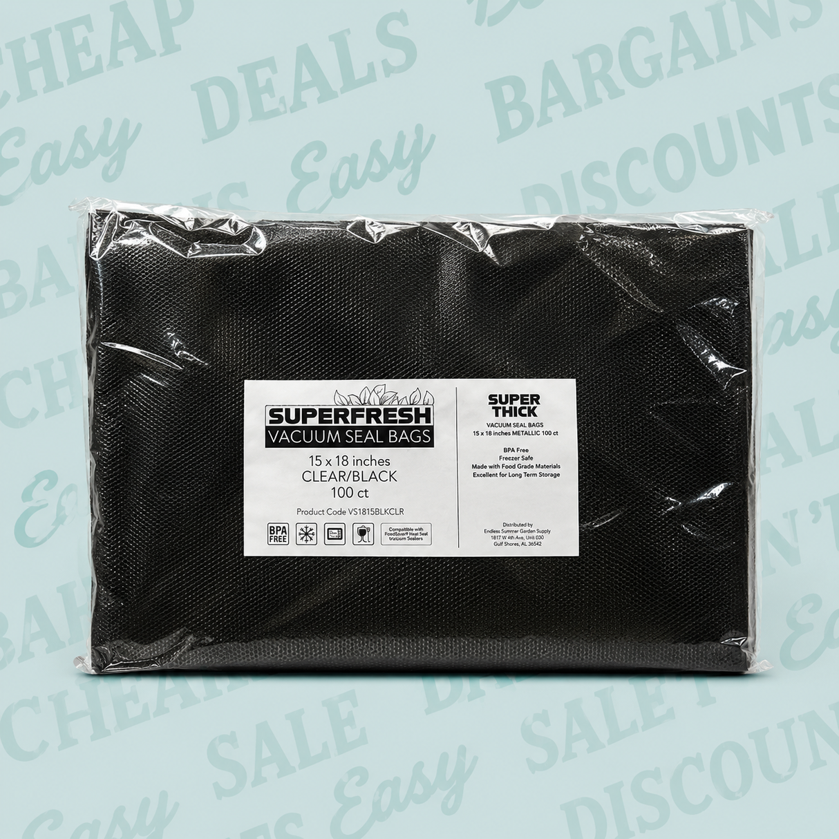Super Fresh Vacuum Bags 15 X 18 CLEAR/BLACK 100 Pack (6/case)