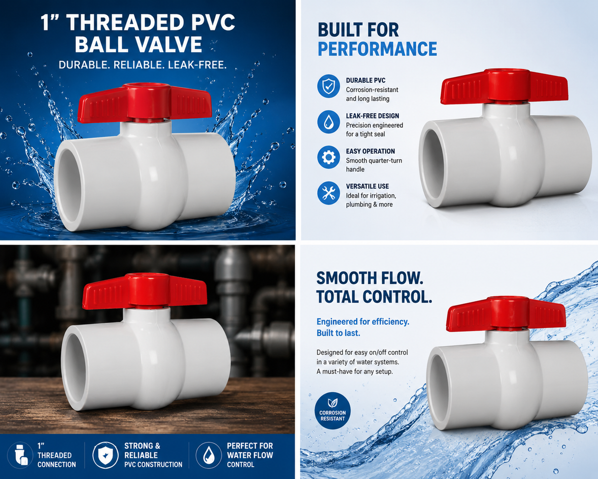 BOX 1" Threaded PVC Ball Valve (5/box)