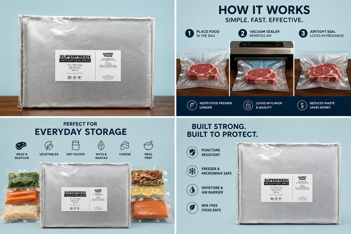 Super Fresh Vacuum Bags 15 X 18 Metallic 100 Pack