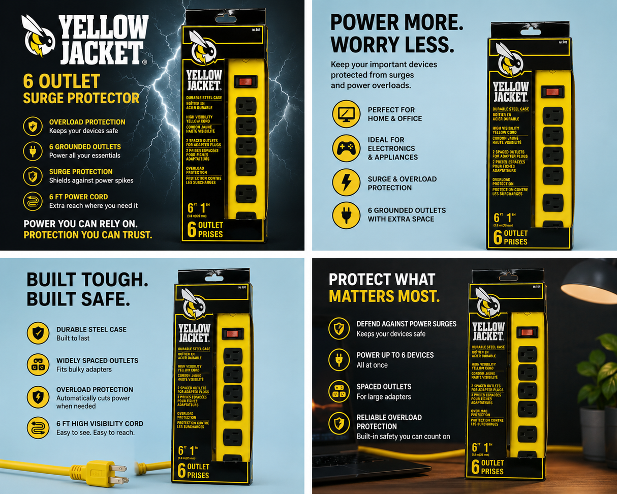 Surge Protector 6 Outlet, 6' Cord (15A) Yellow Jacket