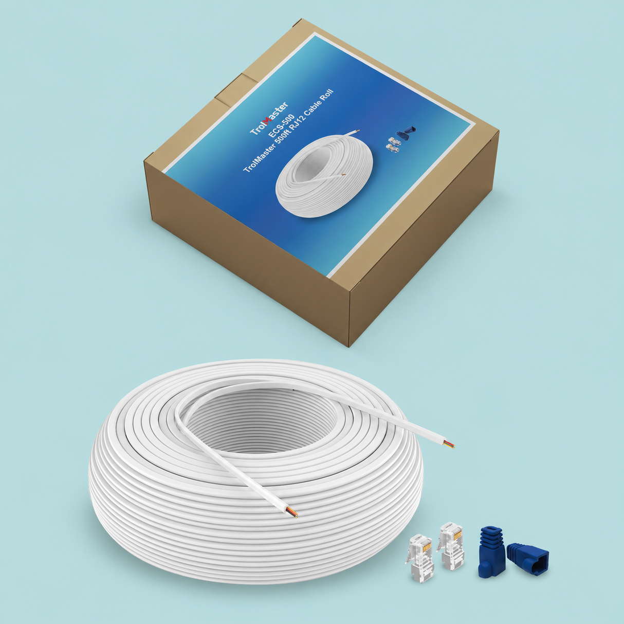Trolmaster ECS-500 500ft RJ12 White Cable Roll w/100pcs connectors and connector cover