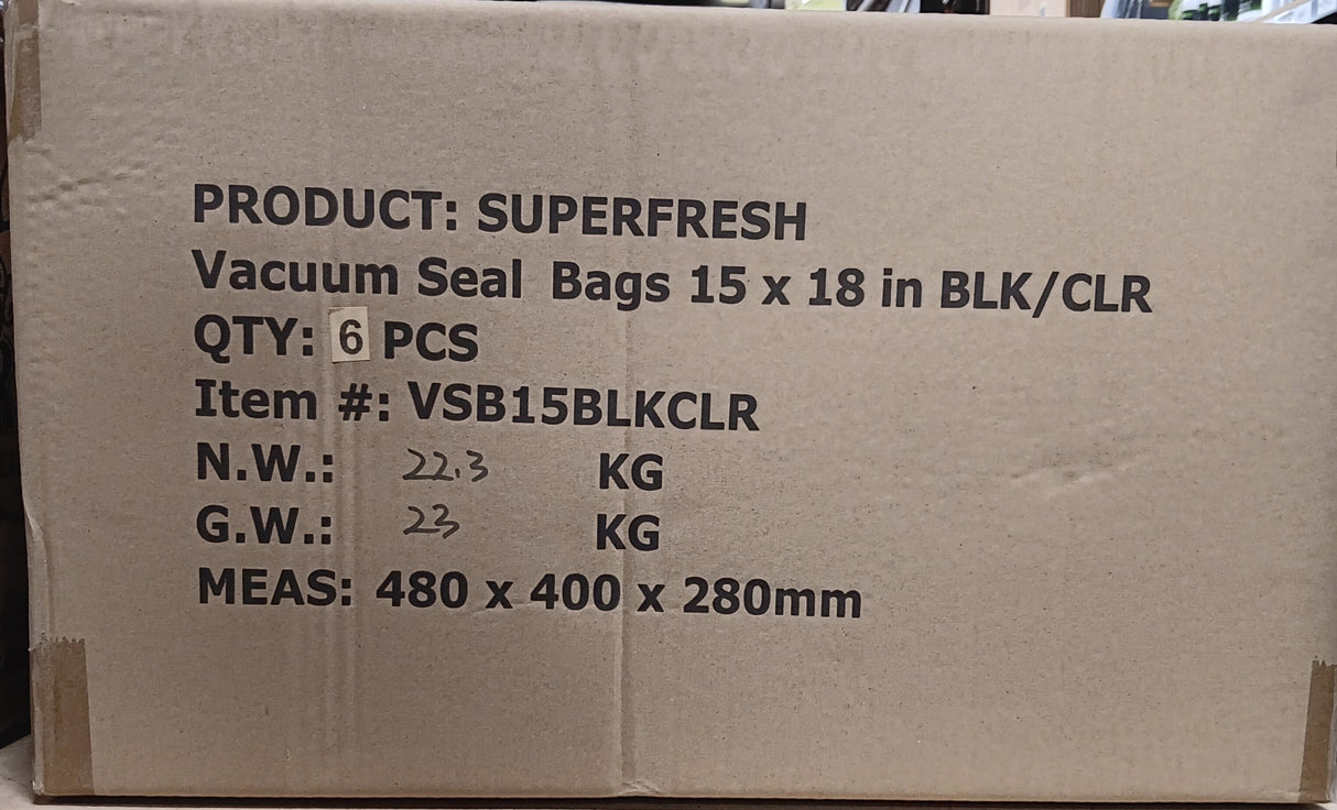 CASE Super Fresh Vacuum Bags 15 X 18 CLEAR/BLACK 100 Pack (6/case)