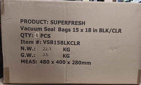 CASE Super Fresh Vacuum Bags 15 X 18 CLEAR/BLACK 100 Pack (6/case)