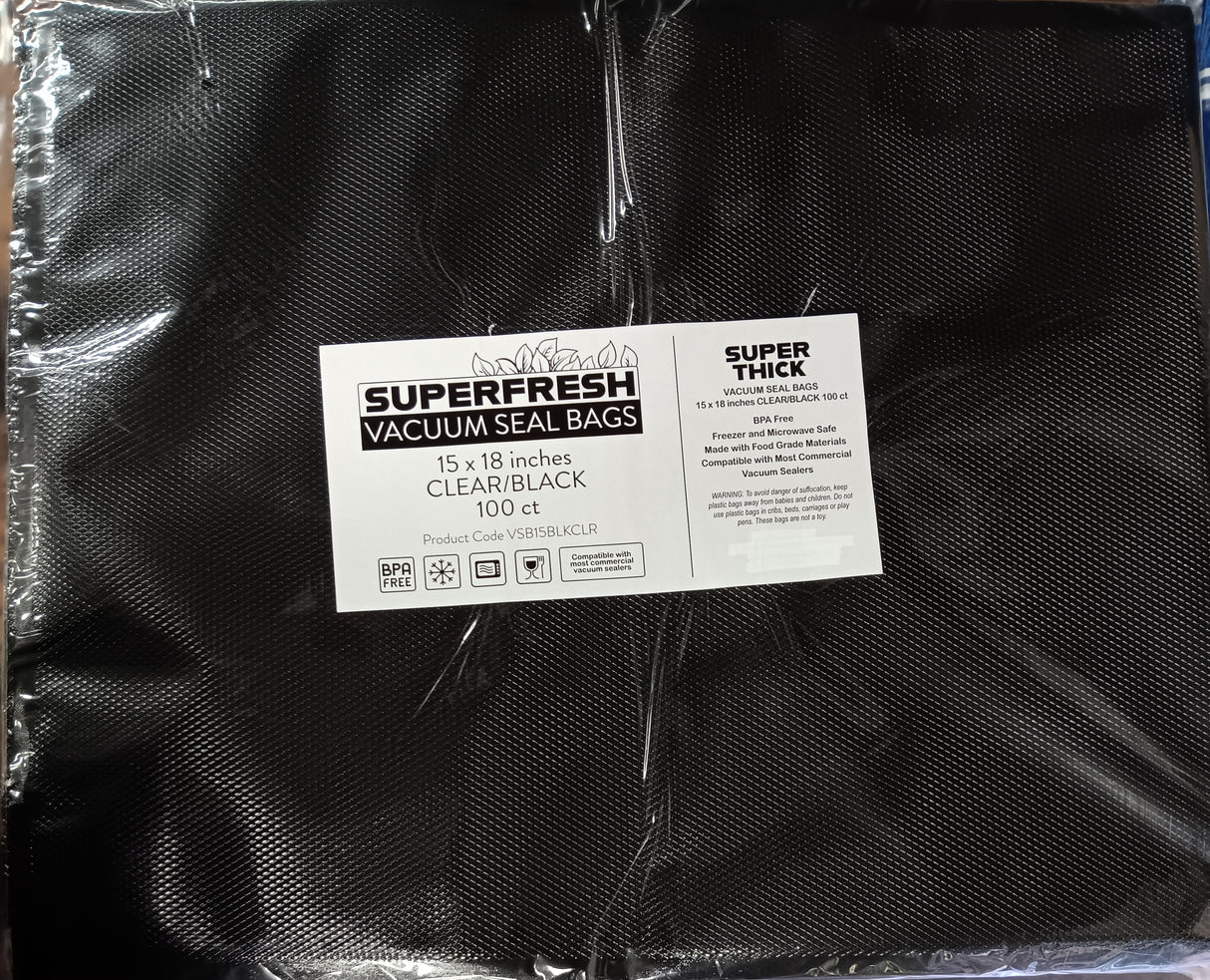 Super Fresh Vacuum Bags 15 X 18 CLEAR/BLACK 100 Pack (6/case) ONLINE ONLY