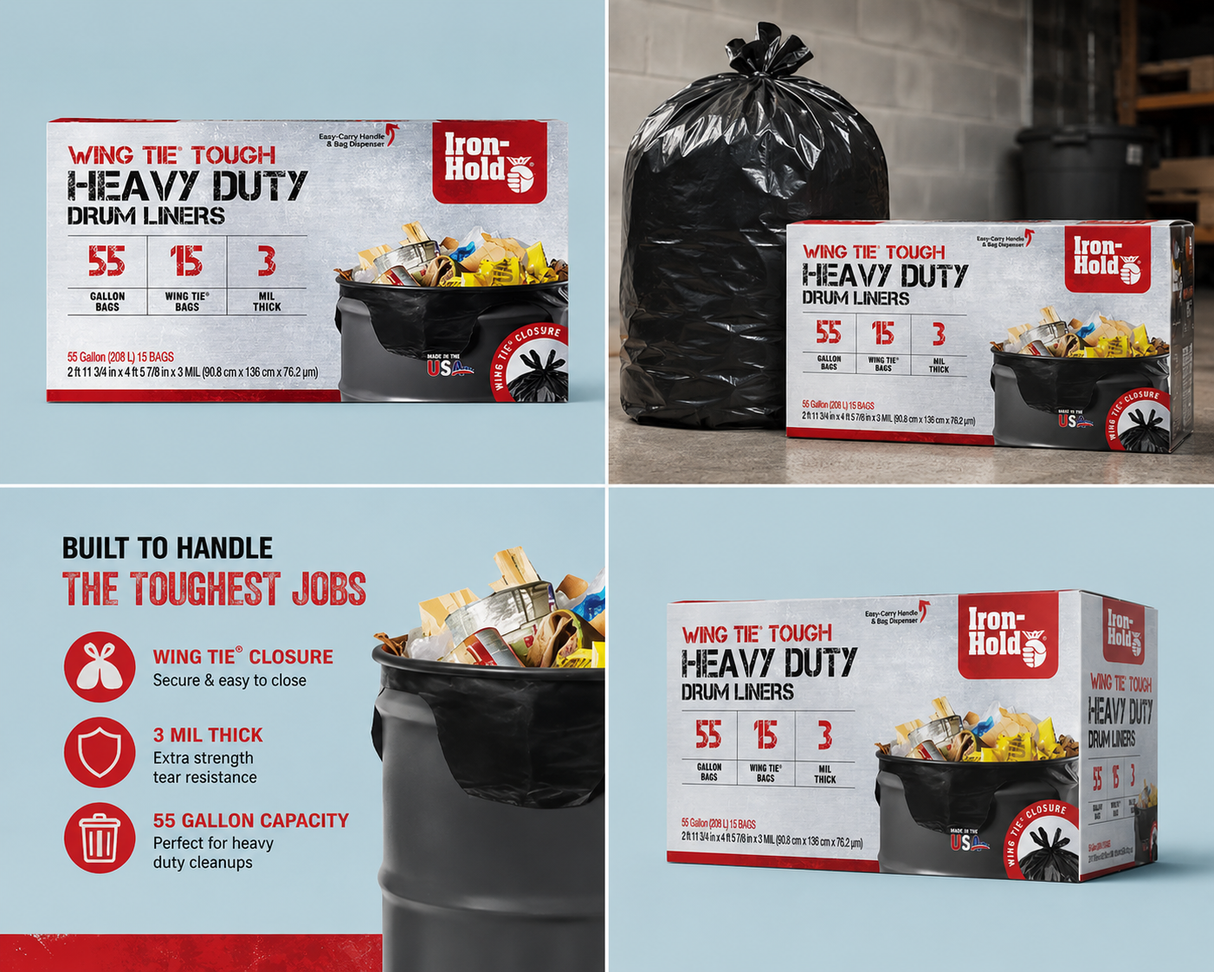 Iron Hold 55 Gallon Contractor Bags (15 per box) 3Mil Thick