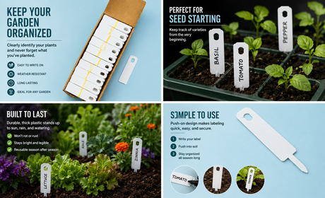 CASE 1,000 White Push-On Plant Label (3-3/4"x1")