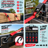 ProSource TieDown Ratchet Straps 1" x 15' Ratchet Tie Down (4 Pack, Red) (J-hook)