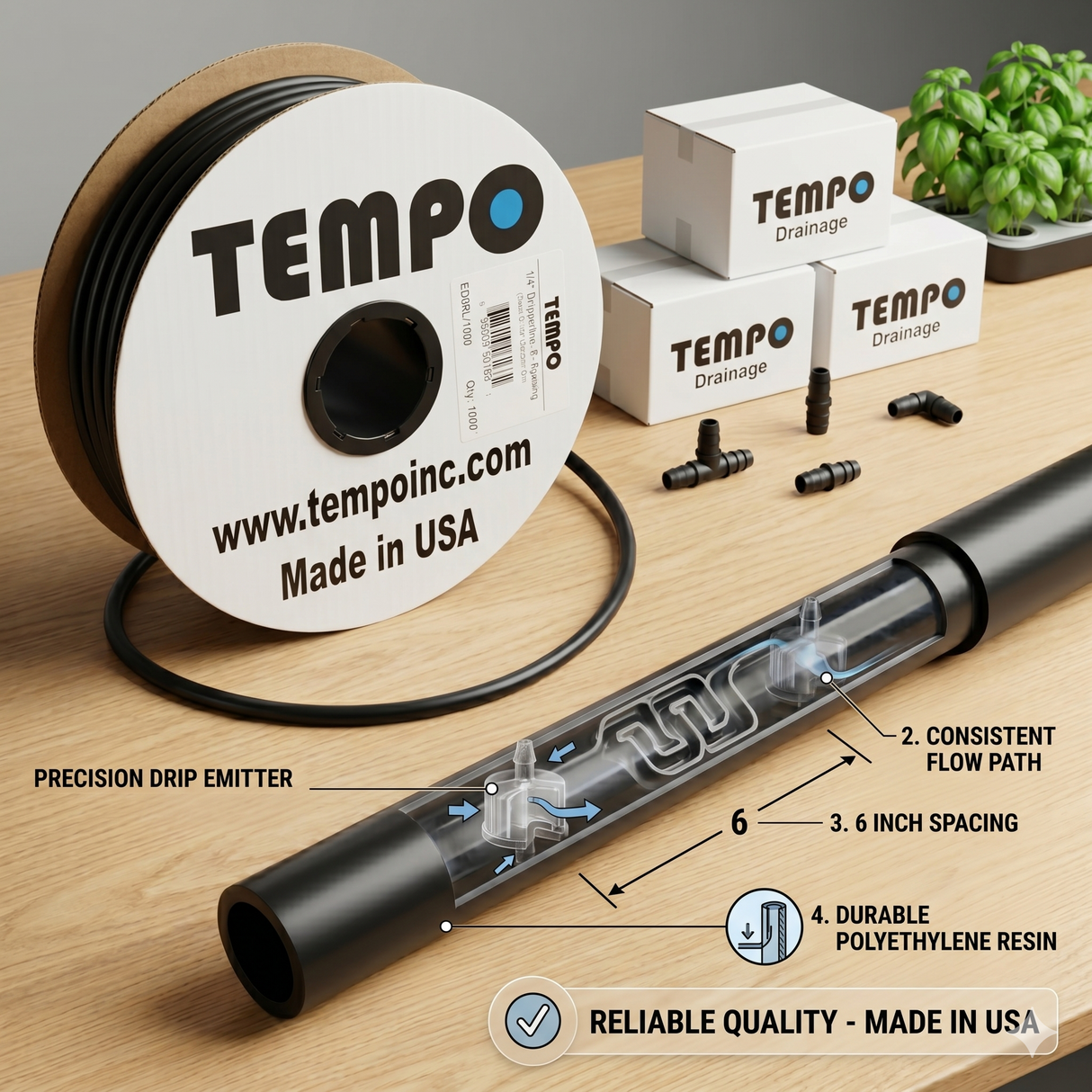 1/4" Inline Emitter 6" Spacing 1000' Roll (0.5 GPH)