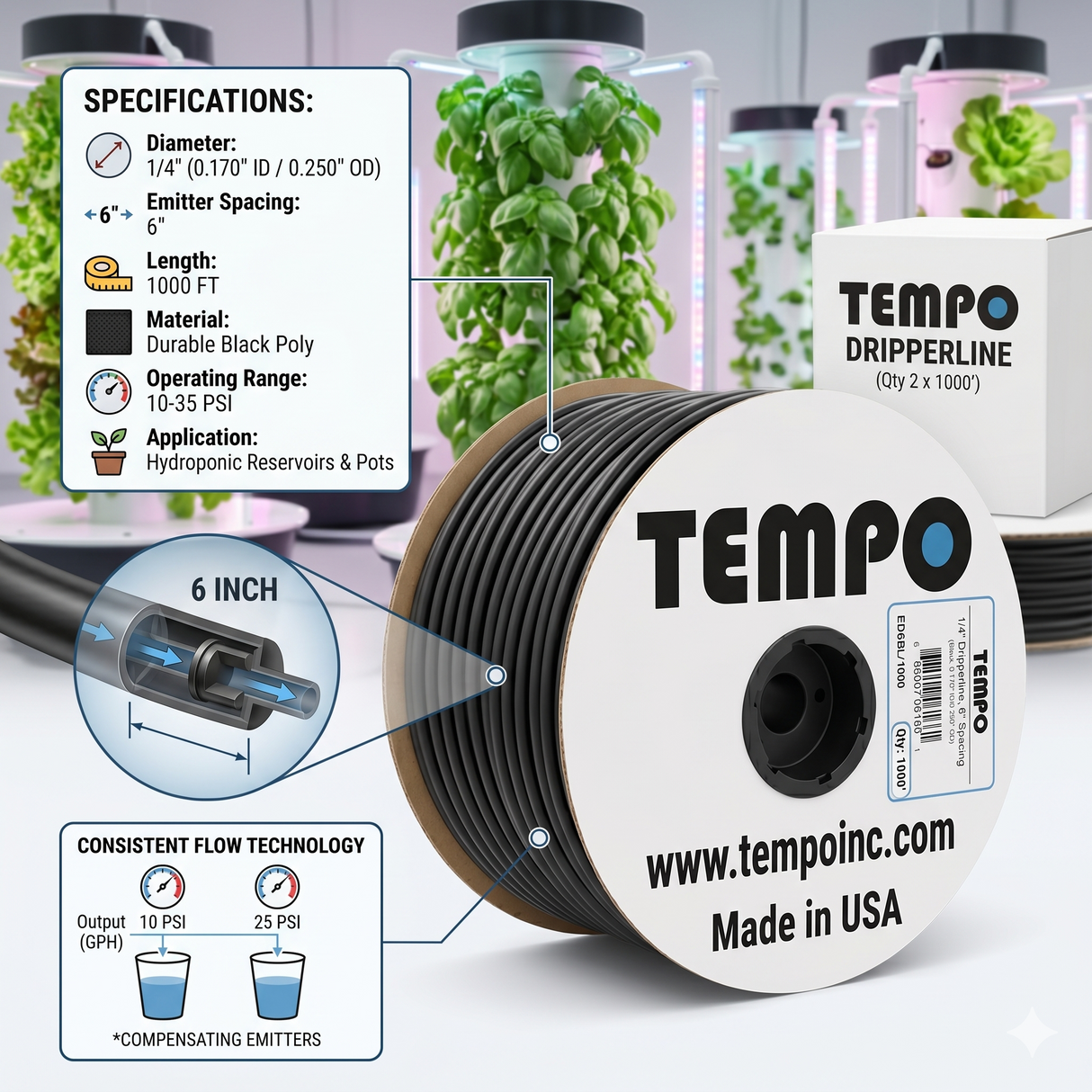 1/4" Inline Emitter 6" Spacing 1000' Roll (0.5 GPH)