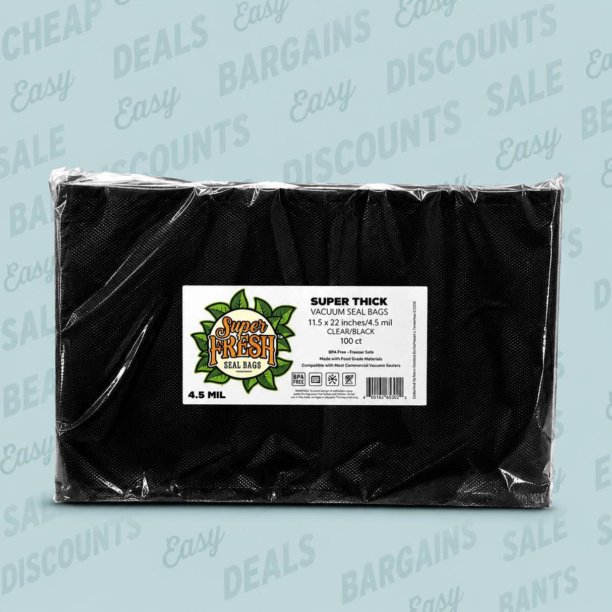 Super Fresh Vacuum Bags 11.5 X 22 CLEAR/BLACK 100 pack (6/case)