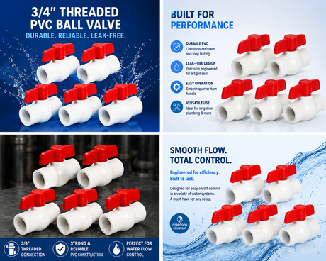 BOX 3/4" Threaded PVC Ball Valve (5/box)
