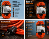 Power Zone Orange Extension Cord 100'