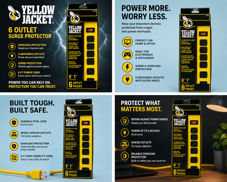 Surge Protector 6 Outlet, 6' Cord (15A) Yellow Jacket