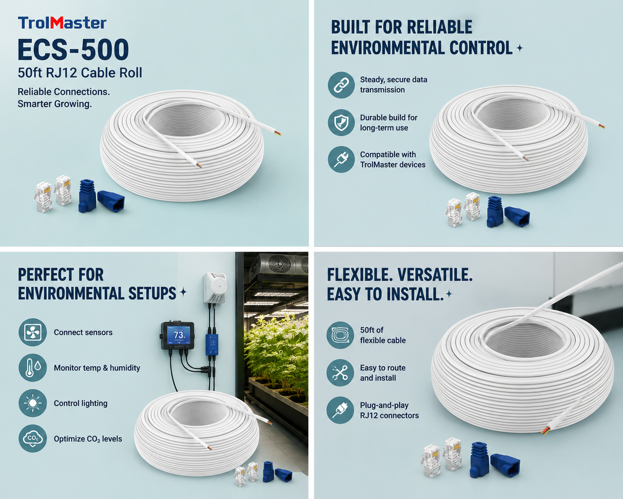 Trolmaster ECS-500 500ft RJ12 White Cable Roll w/100pcs connectors and connector cover